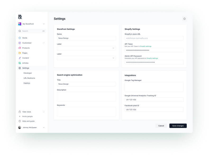 Pack Commerce Settings Page